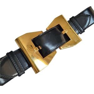 Gucci Bow Buckle Patent Leather Belt 70 CM Queen Belt Black 186120